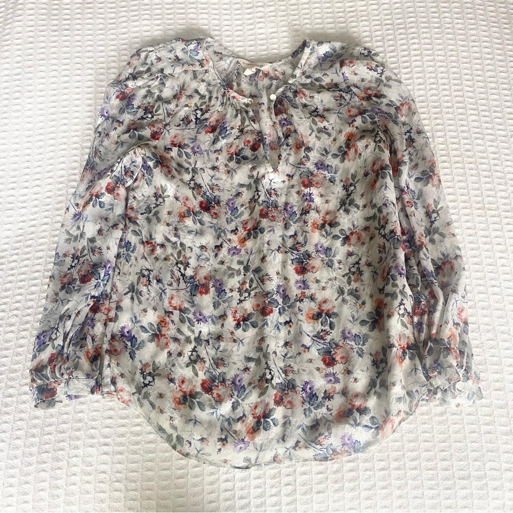 Rebecca Taylor grey sheer floral silk blouse size 2